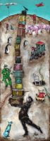 The Hat Box Man - Snakes & Ladders Edition, Acrylic on Panel, 14 x 5 inches, Paintings by Michael Hermesh, Michael Hermesh's New Show